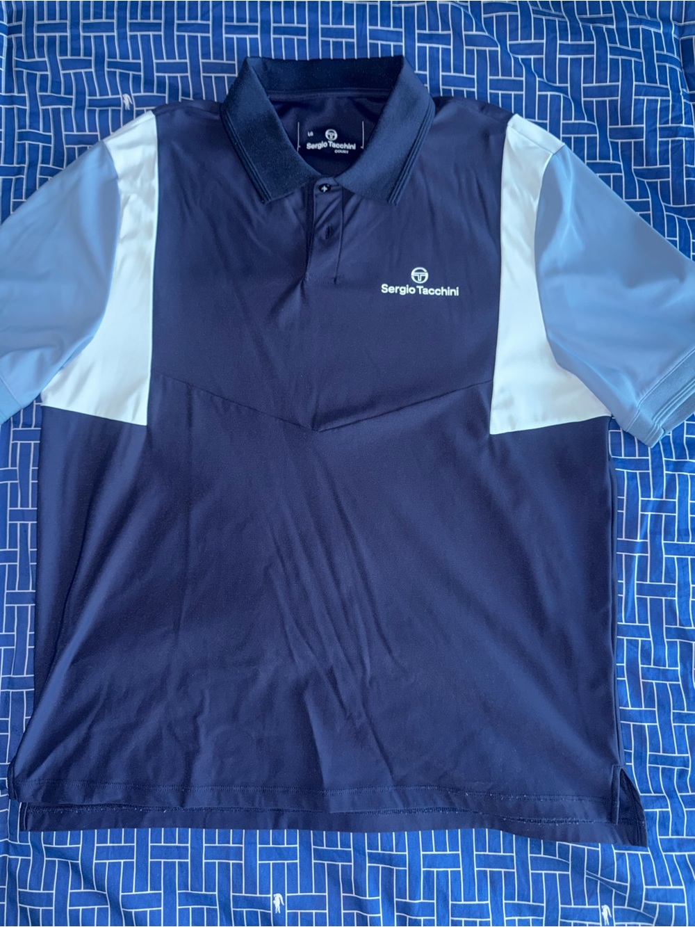 Sergio Tacchini Navy Polo with Light Blue and White Shoulder Panels